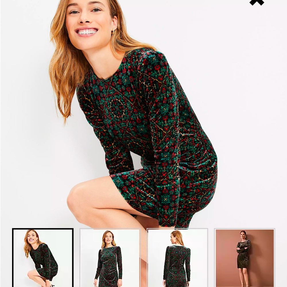 LOFT Ornamental Floral Shirred Velvet Mini Dress in Women’s 14 NWOT Never Worn - Picture 10 of 13